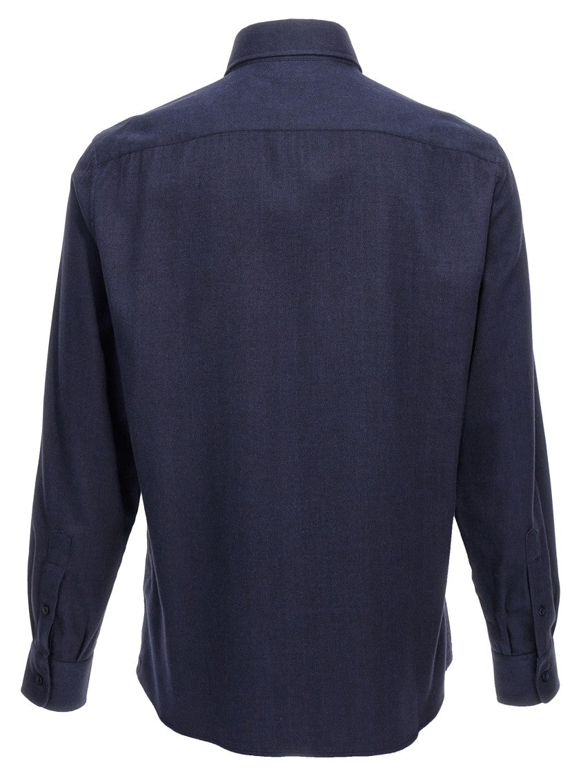Brunello Cucinelli Herringbone Patterned Cotton-Blend Flannel Shirt