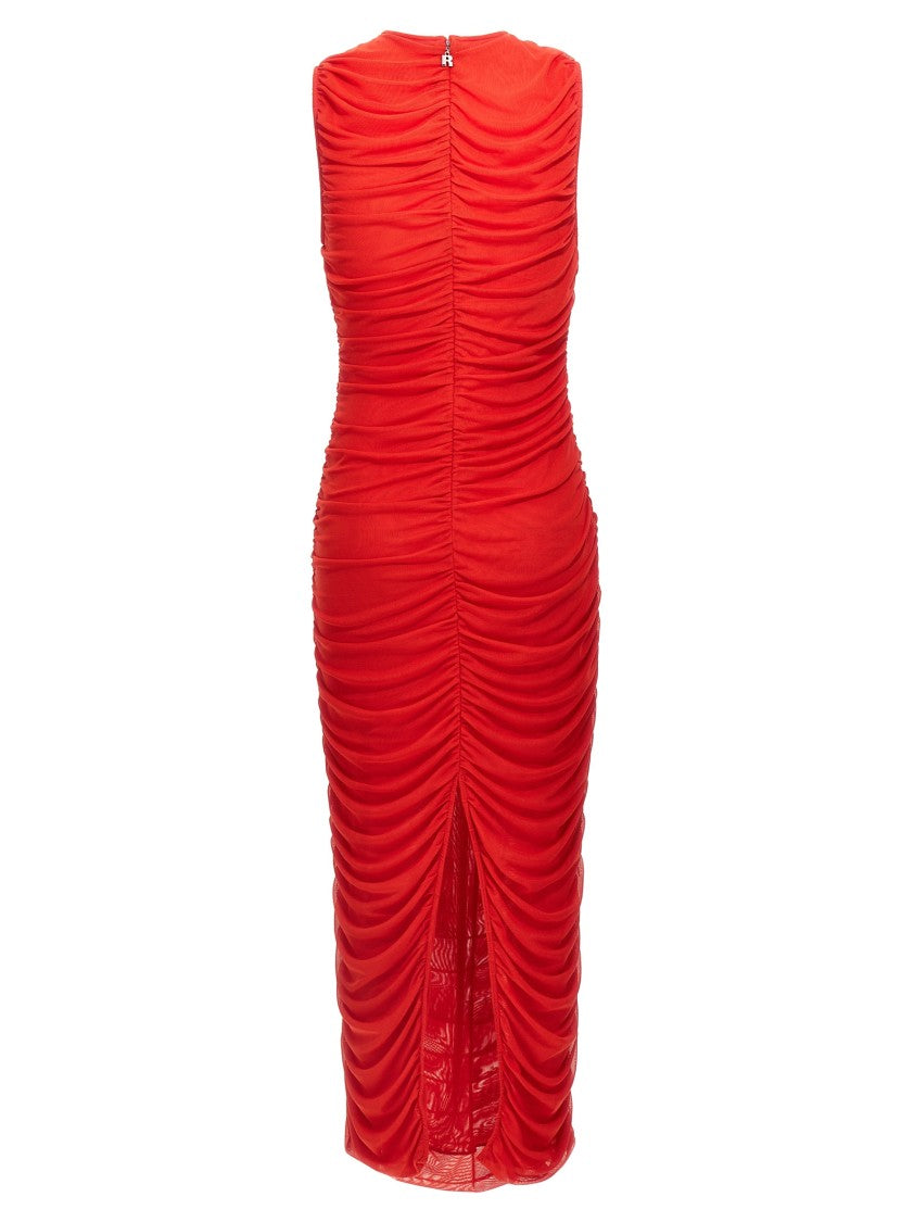Rotate Birger Christensen Gathered Detail Mesh Midi Dress