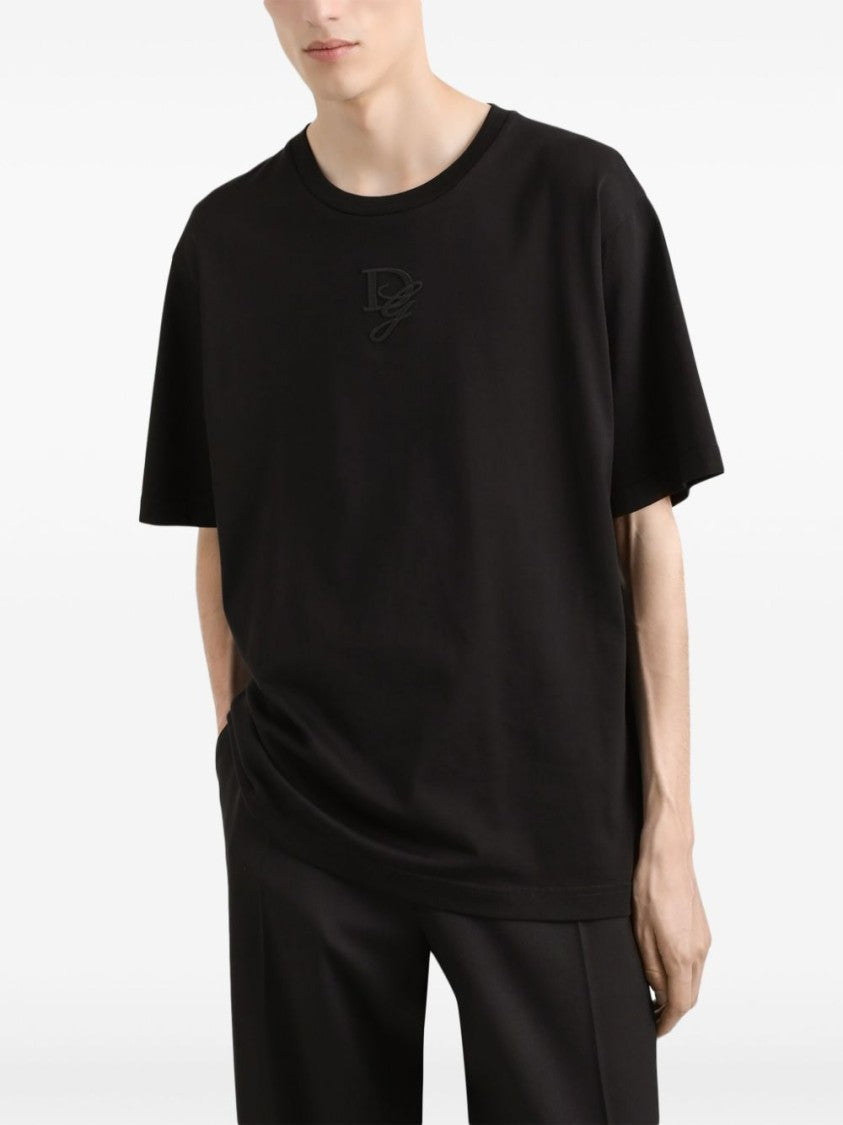 Dolce & Gabbana Relaxed Fit Black T-Shirt With Embossed Logo