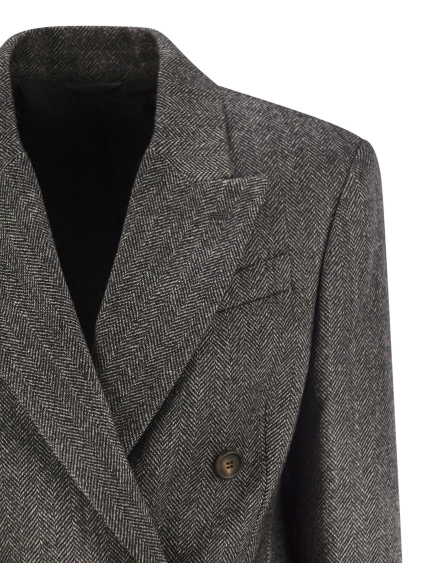 Brunello Cucinelli Techno Wool Carded Chevron Jacket With Monile