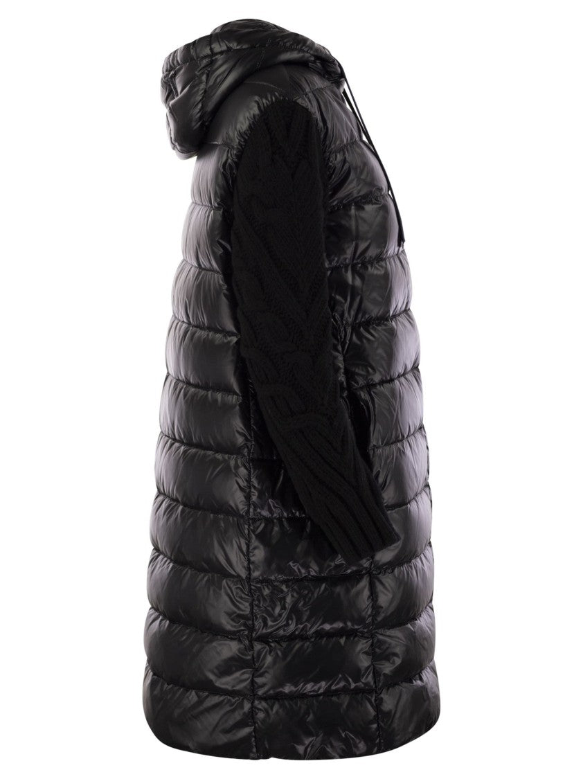 Herno Long Down Jacket With Wool Sleeves