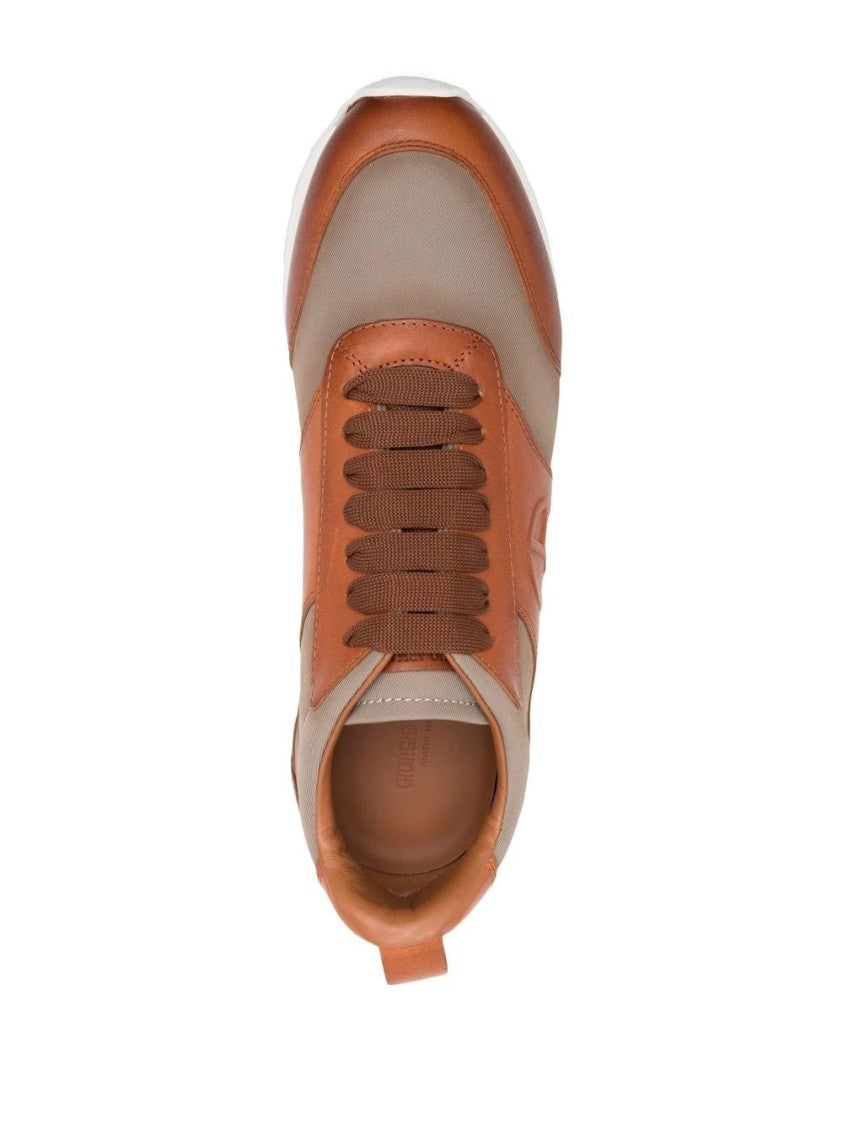 Giorgio Armani Grey Cow Leather Trainers With Padded Collar