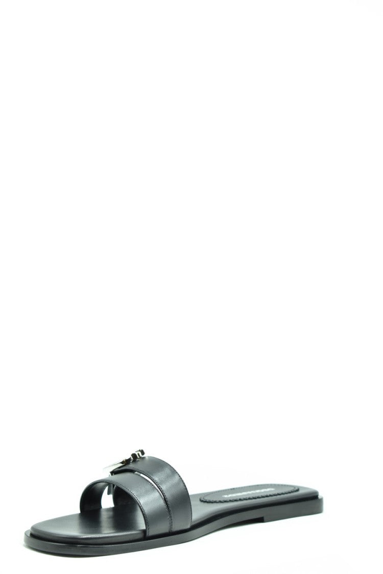 Dsquared2 Black Leather Flat Sandals