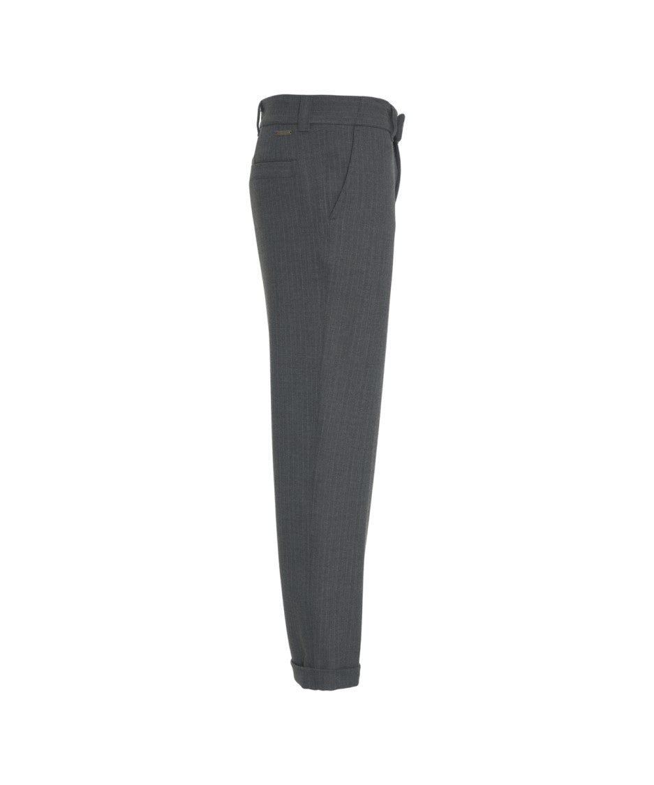 Paolo Pecora Pinstripe Chinos With Classic Cuffed Hem And Tailored Fit