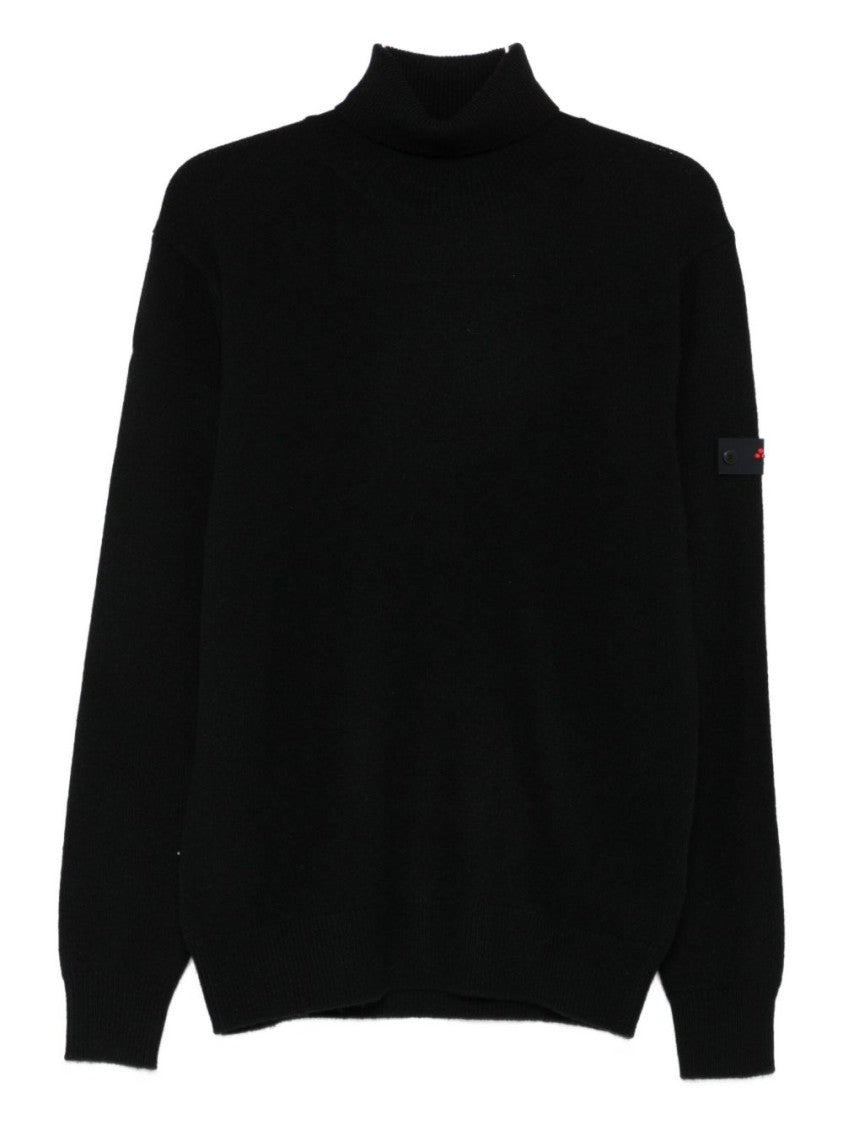 Peuterey Relaxed Fit Black Turtleneck Sweater With Ribbed Details