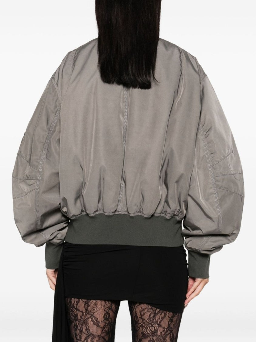 The Attico Ribbed Hem Grey Coat With Zip Fastening