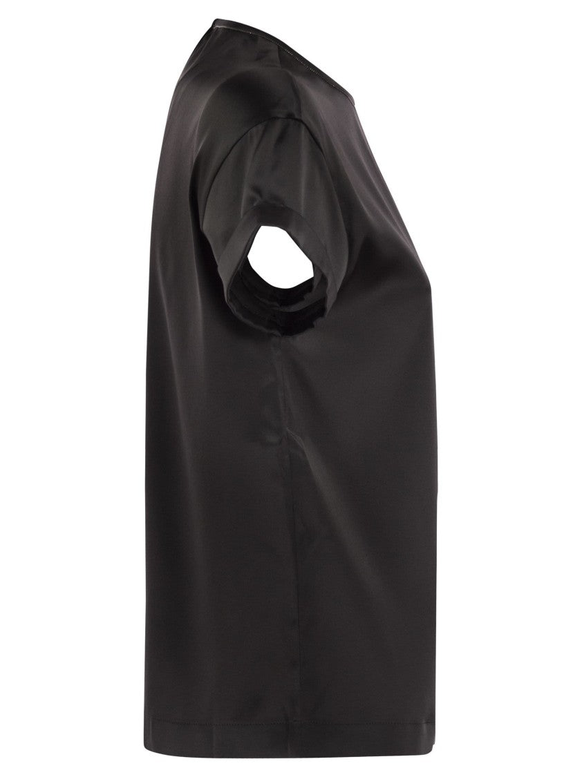 Brunello Cucinelli Stretch Silk Satin T-Shirt With Necklace