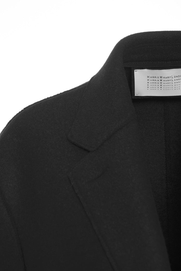Harris Wharf London Long Black Virgin Wool Coat With Classic Notched Collar