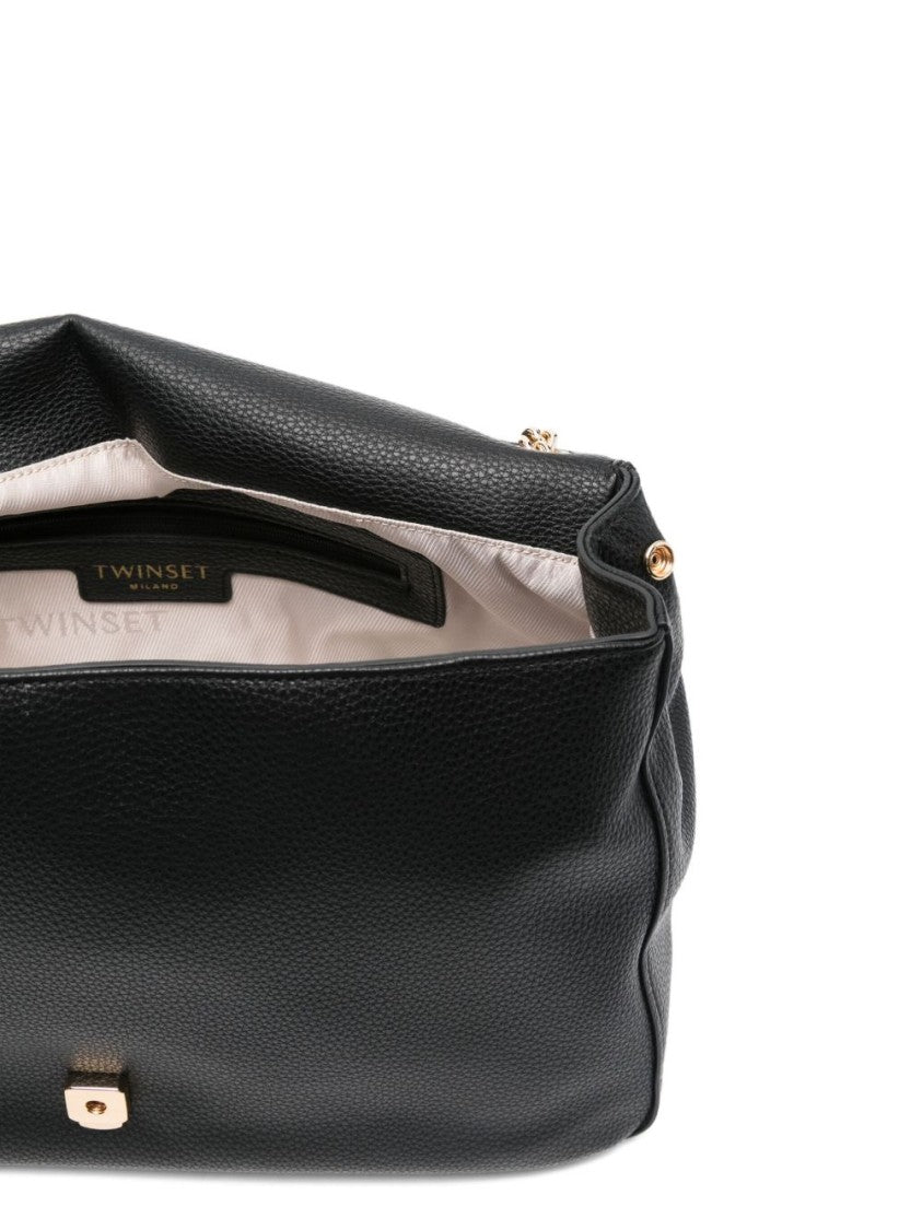 Twin-Set Structured Pebbled Handbag With Gold-Tone Accents