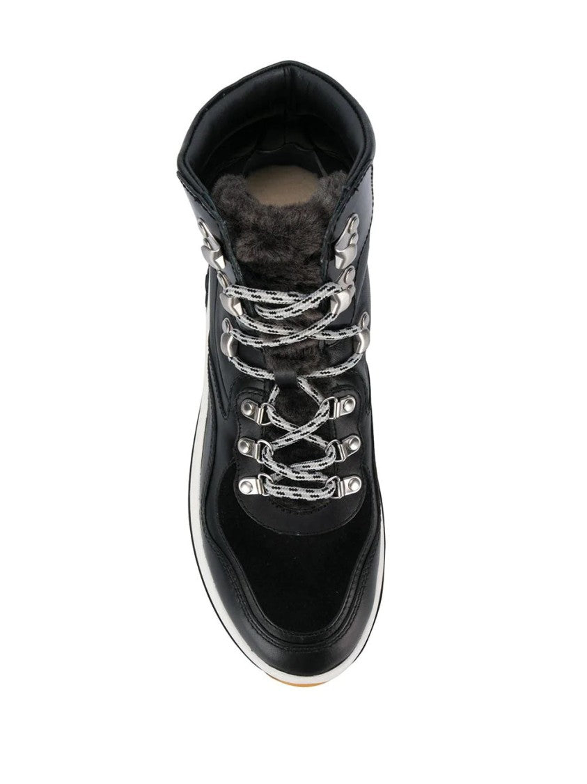 Tory Burch Long Black Leather Boots With Padded Ankle Collar And Contrasting Sole