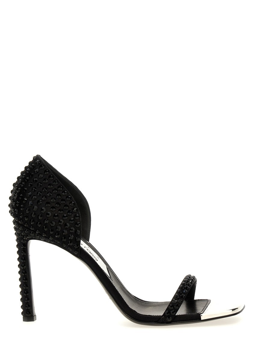 Sergio Rossi Area Dagger Satin Sandals With Rhinestone