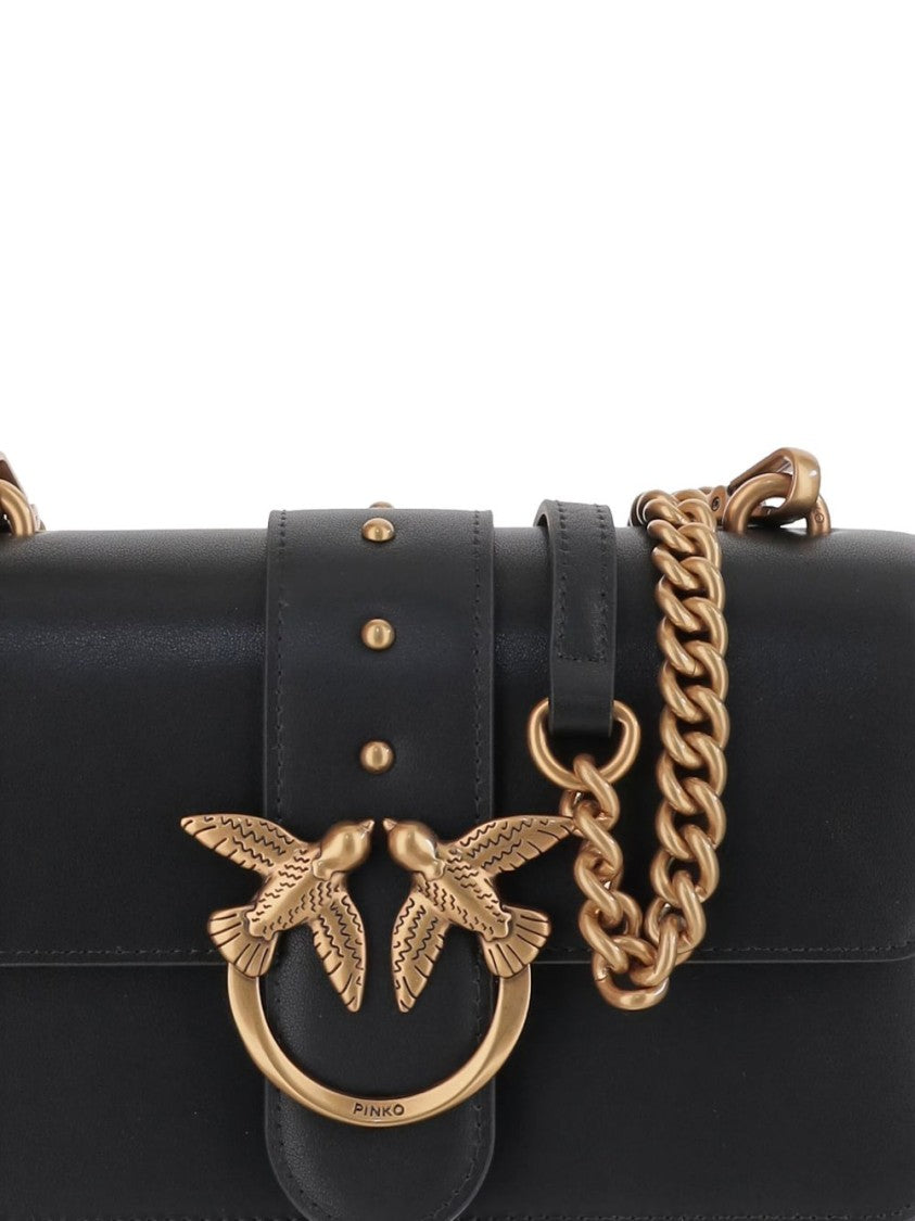Pinko Structured Black Shoulder Bag With Gold-Tone Chain Strap
