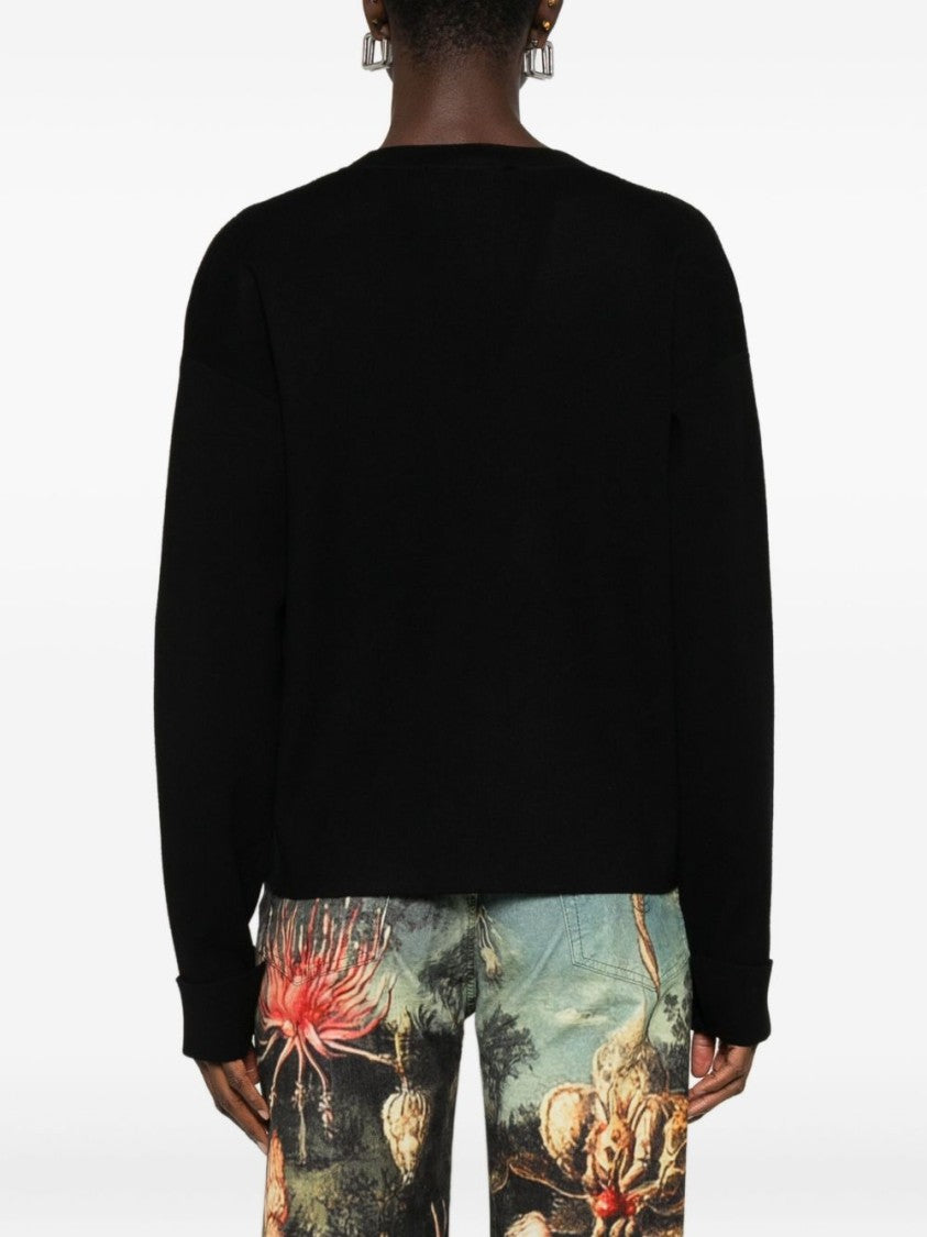 Blugirl Diamond Open Knit V-Neck Black Sweater