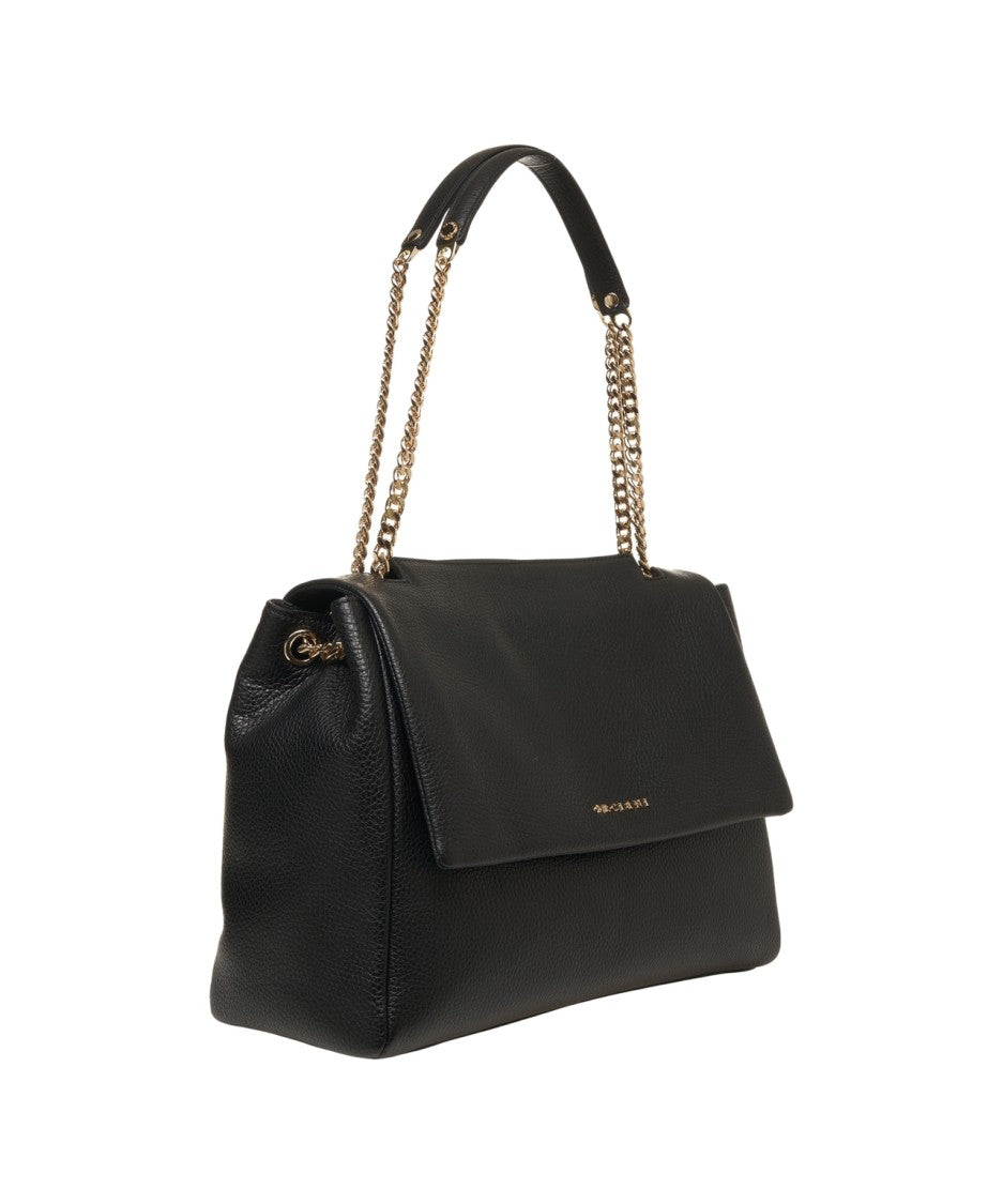Orciani Structured Hammered Leather Shoulder Bag With Chain Strap