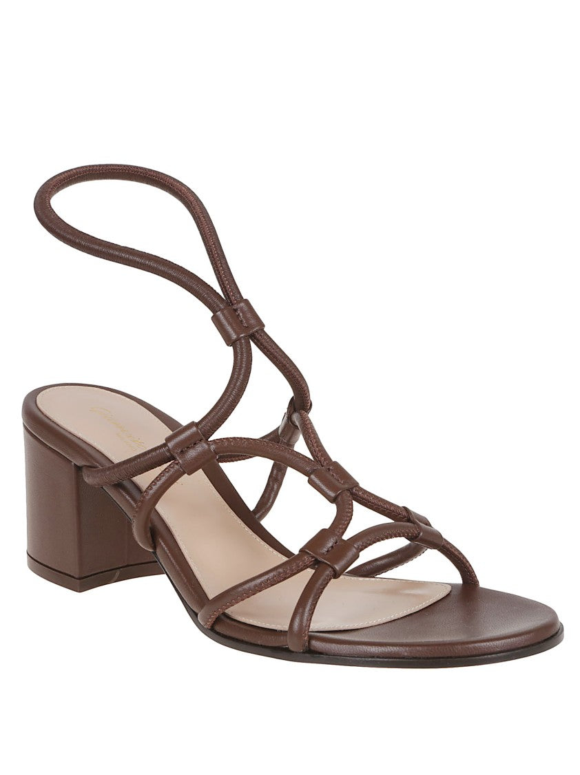 Gianvito Rossi Brown Lamb Leather Sandals With Block Heel