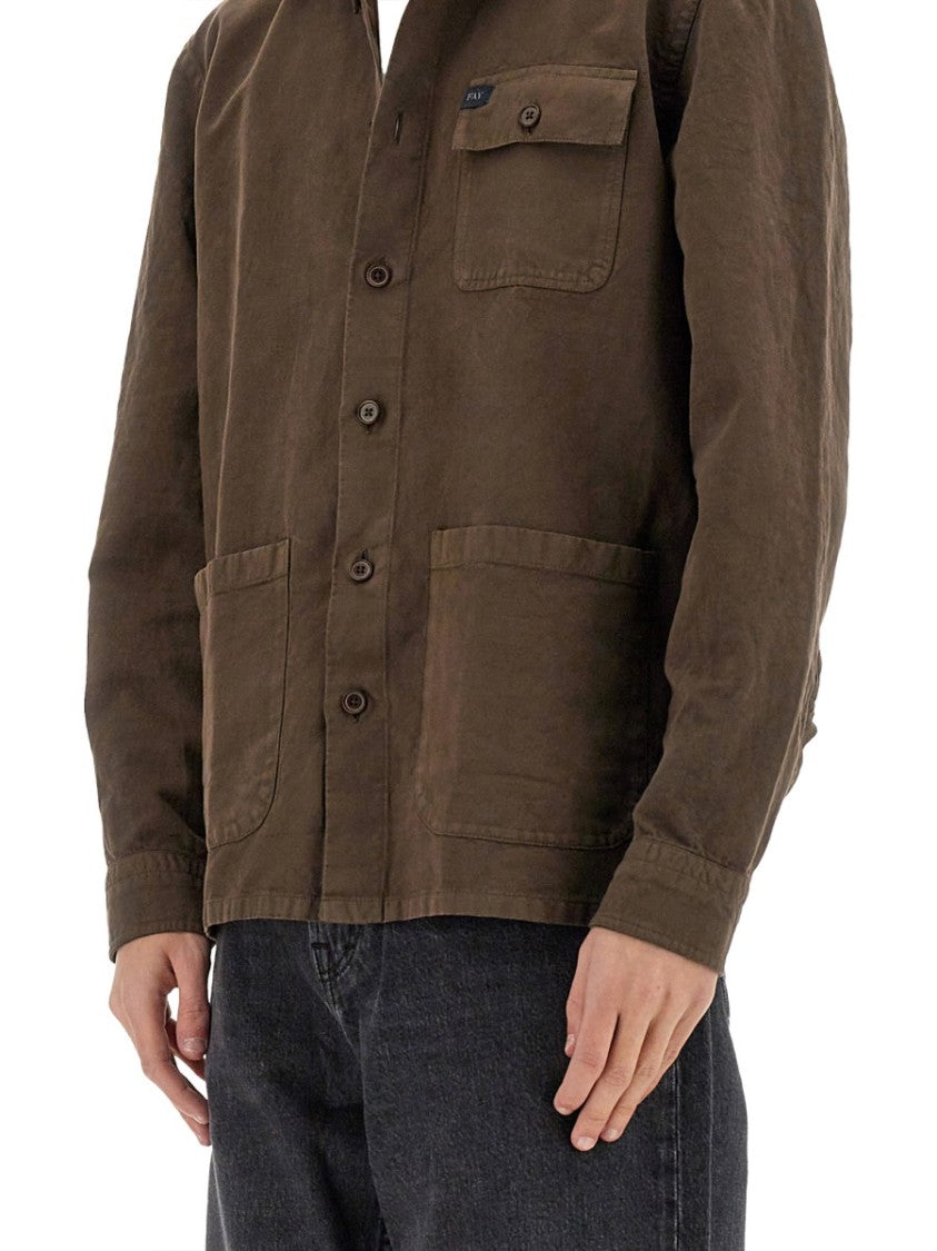 Fay Brown Linen-Cotton Blend Shirt Jacket