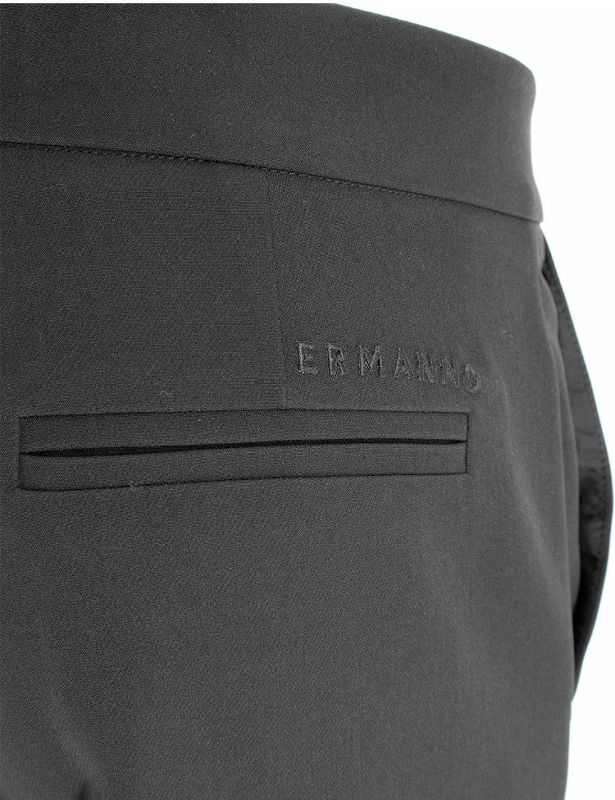 Ermanno Firenze Tailored Black Trousers With Wide Hem Lapels