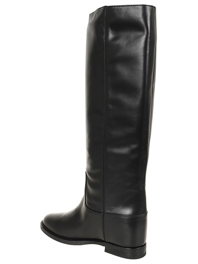 Via Roma 15 Knee-High Black Calfskin Boots