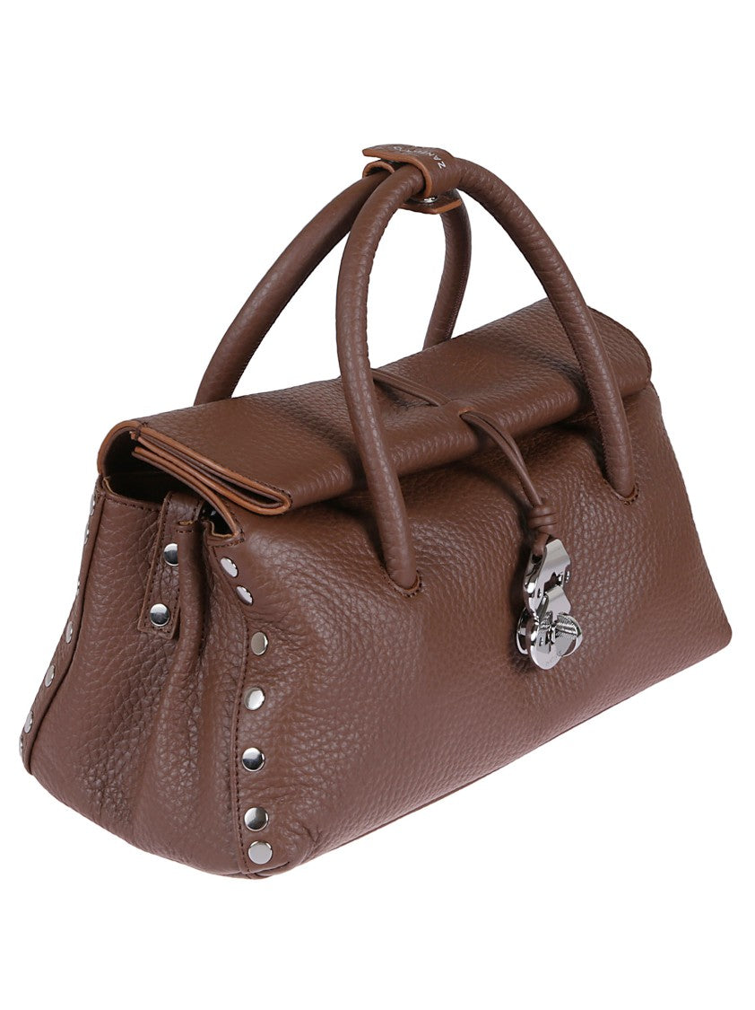 Zanellato Hammered Leather Shoulder Bag With Twist Lock Closure