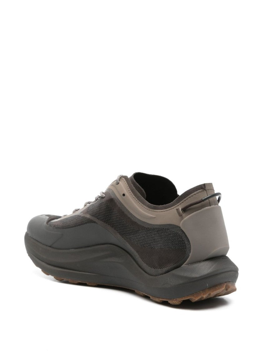Roa Brown Mesh And Synthetic Lace-Up Flat Shoes With Cushioned Sole