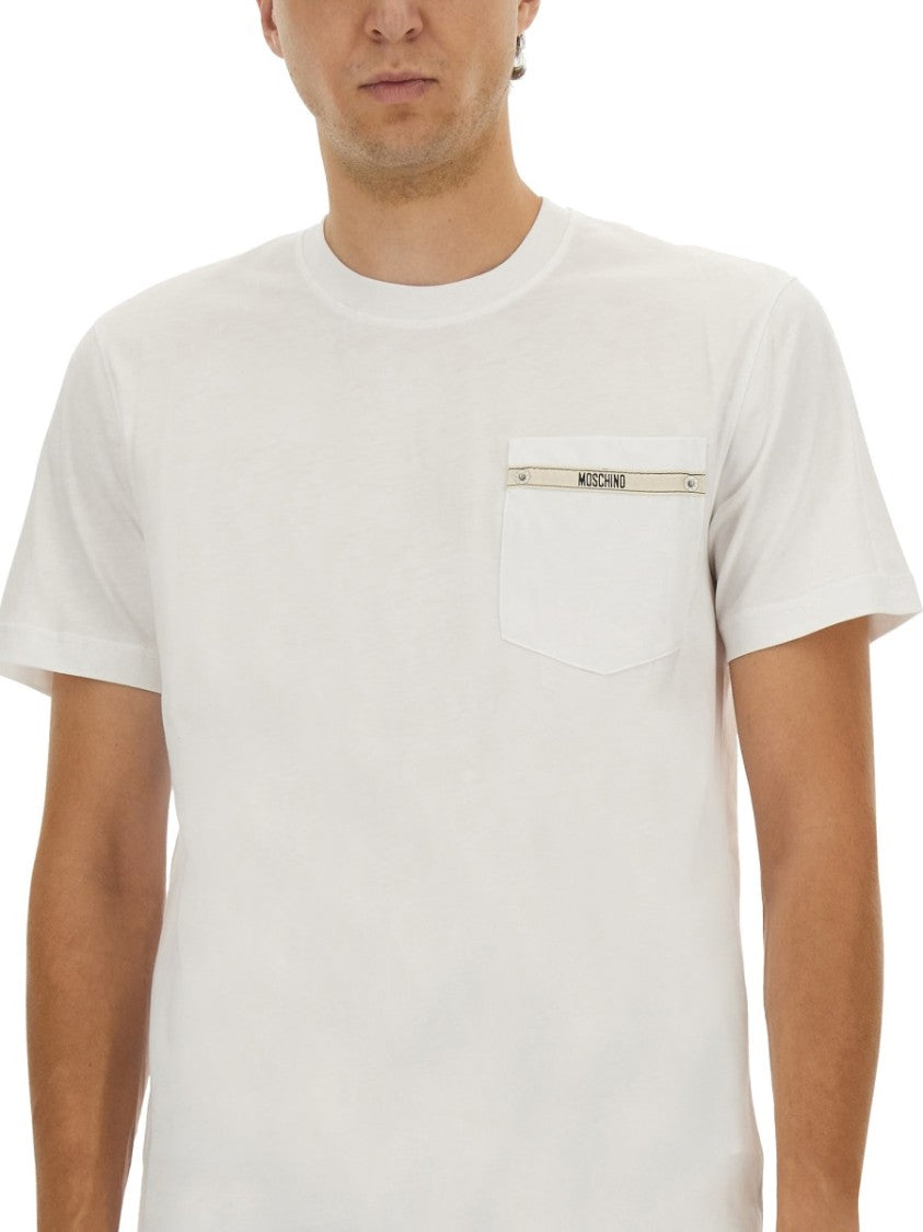 Moschino Crew Neck T-Shirt With Logo Ribbon Detail