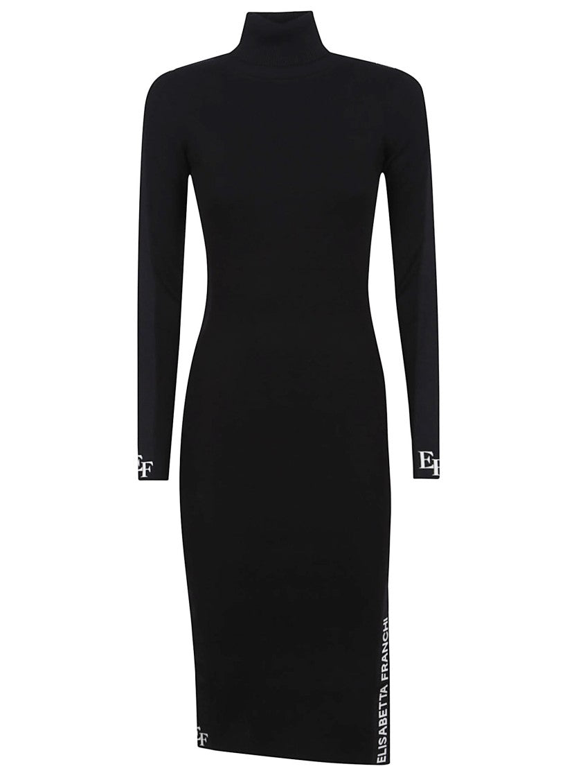 Elisabetta Franchi High Neck Black Knit Dress