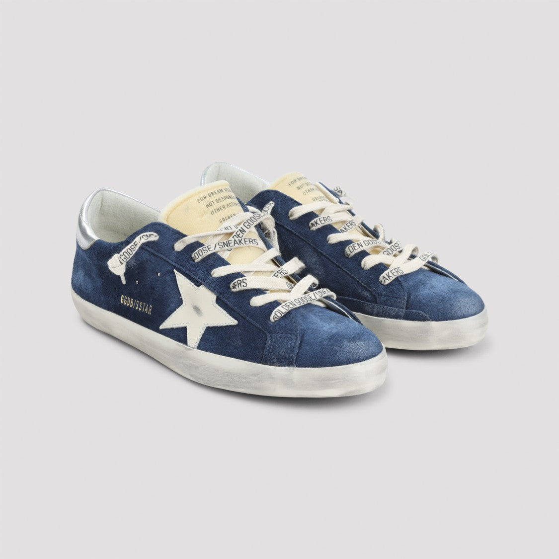 Golden Goose Navy Blue Suede Sneakers With Silver Metallic Heel
