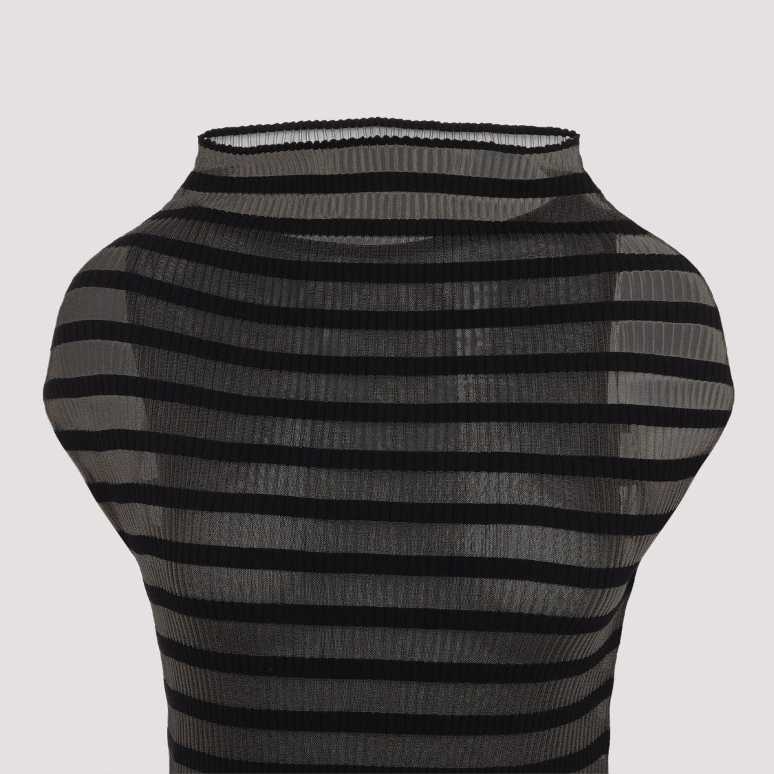 Jean Paul Gaultier Black High-Neck Striped Dress With Semi-Sheer Fabric