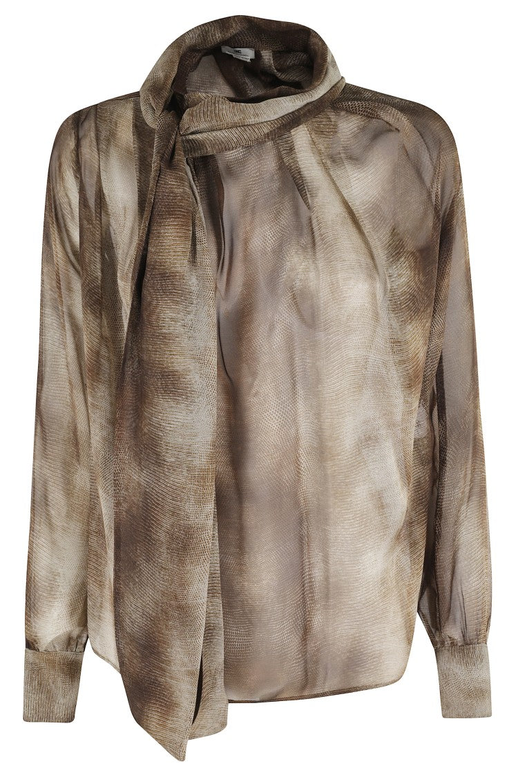 Elisabetta Franchi Sheer Silk Blouse With Integrated Scarf