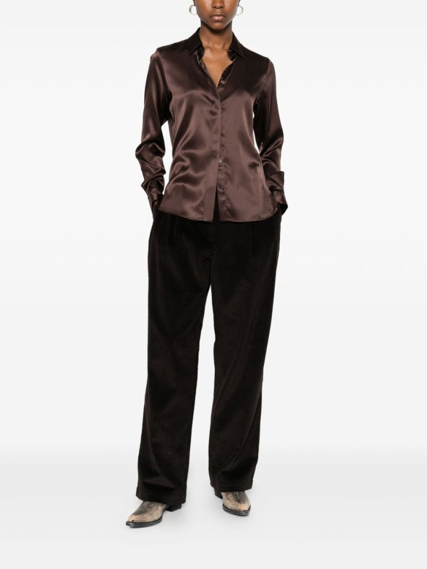 Tagliatore Silk-Elastane Blend Brown Shirt