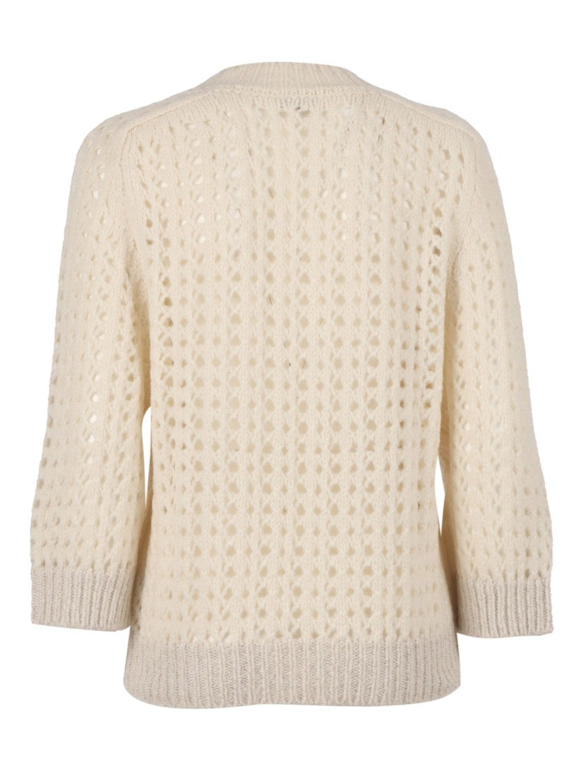 Peserico V-Neck Knitted Sweater With Three-Quarter Sleeves