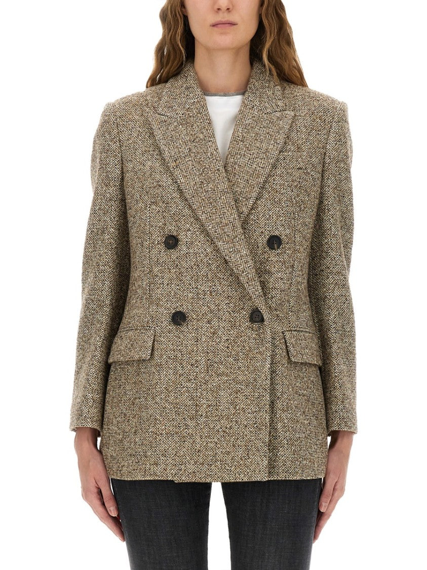 Brunello Cucinelli Double-Breasted Textured Wool Jacket