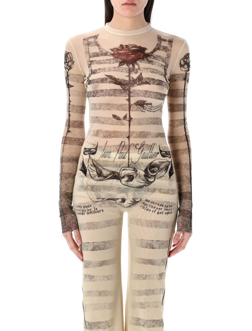 Jean Paul Gaultier Mesh Ls Sleeve Tatoo Marinier Top