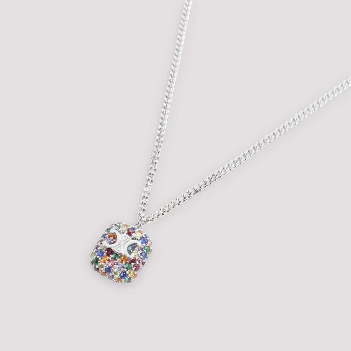 Celine Multicolor Crystal-Embellished Silver Brass Pendant Necklace
