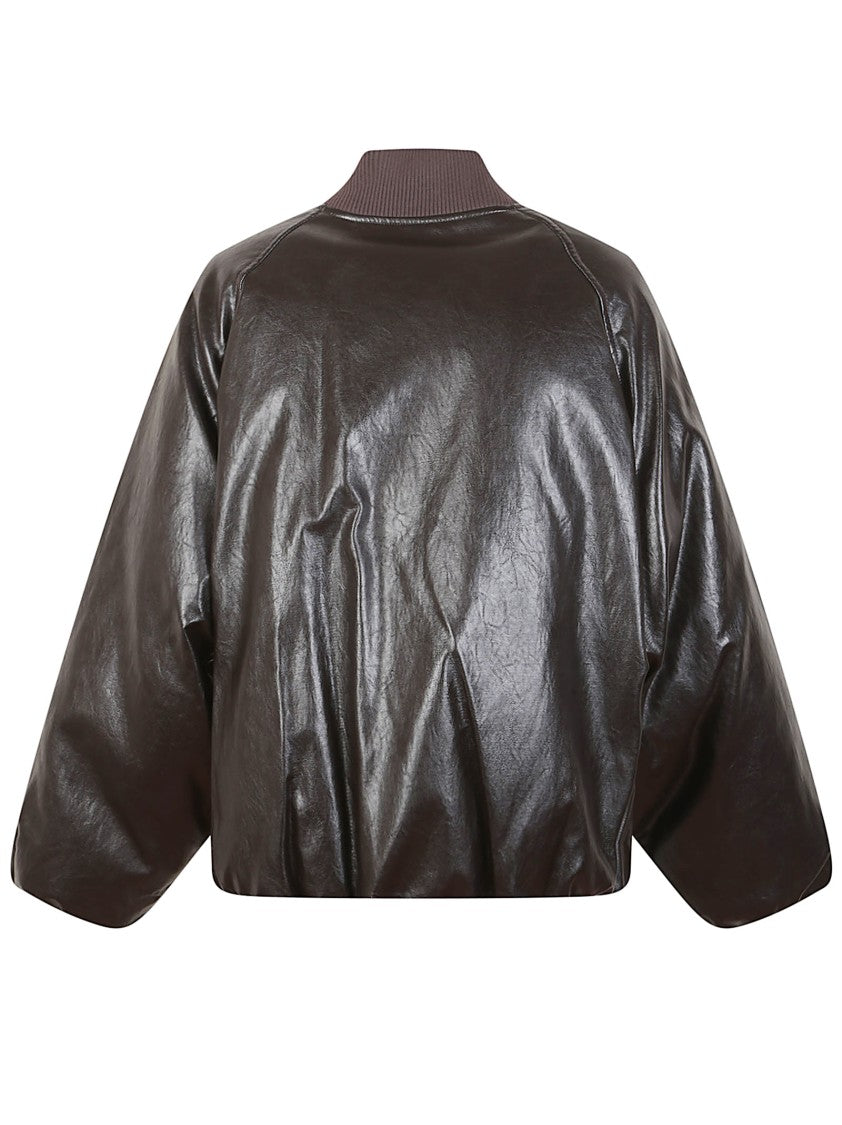 Max Mara Boxy-Fit Faux Leather Bomber Jacket With Down Padding