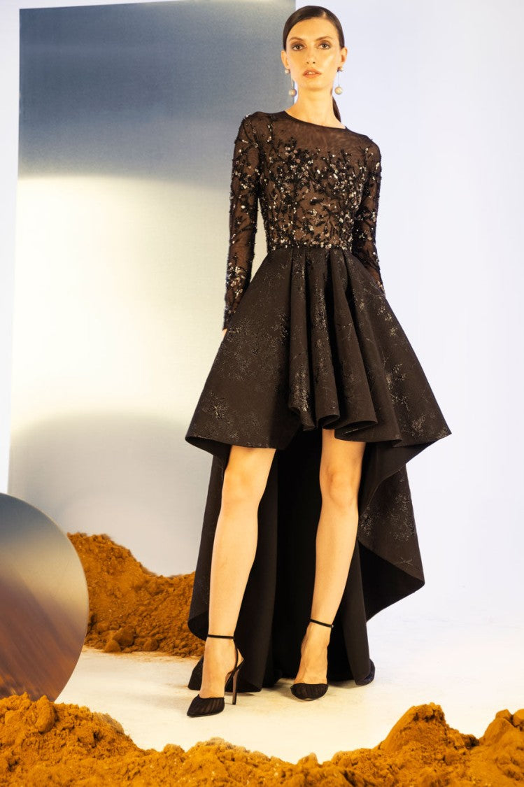 Saiid Kobeisy High-Low Brocade Beaded Dress