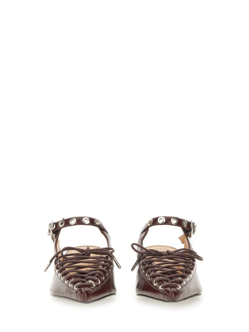 Ganni Burgundy Lace-Up Mules
