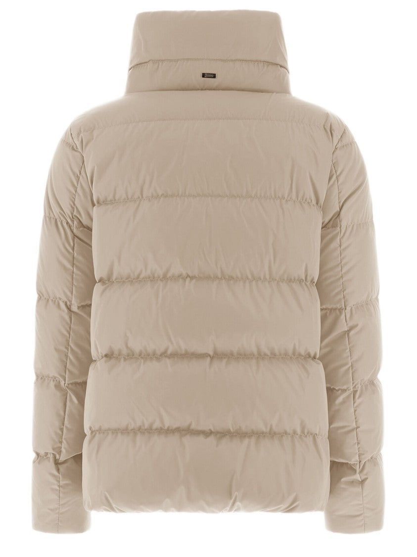Herno Padded Beige Down Jacket With Drawstring Collar And Snap Button Closure