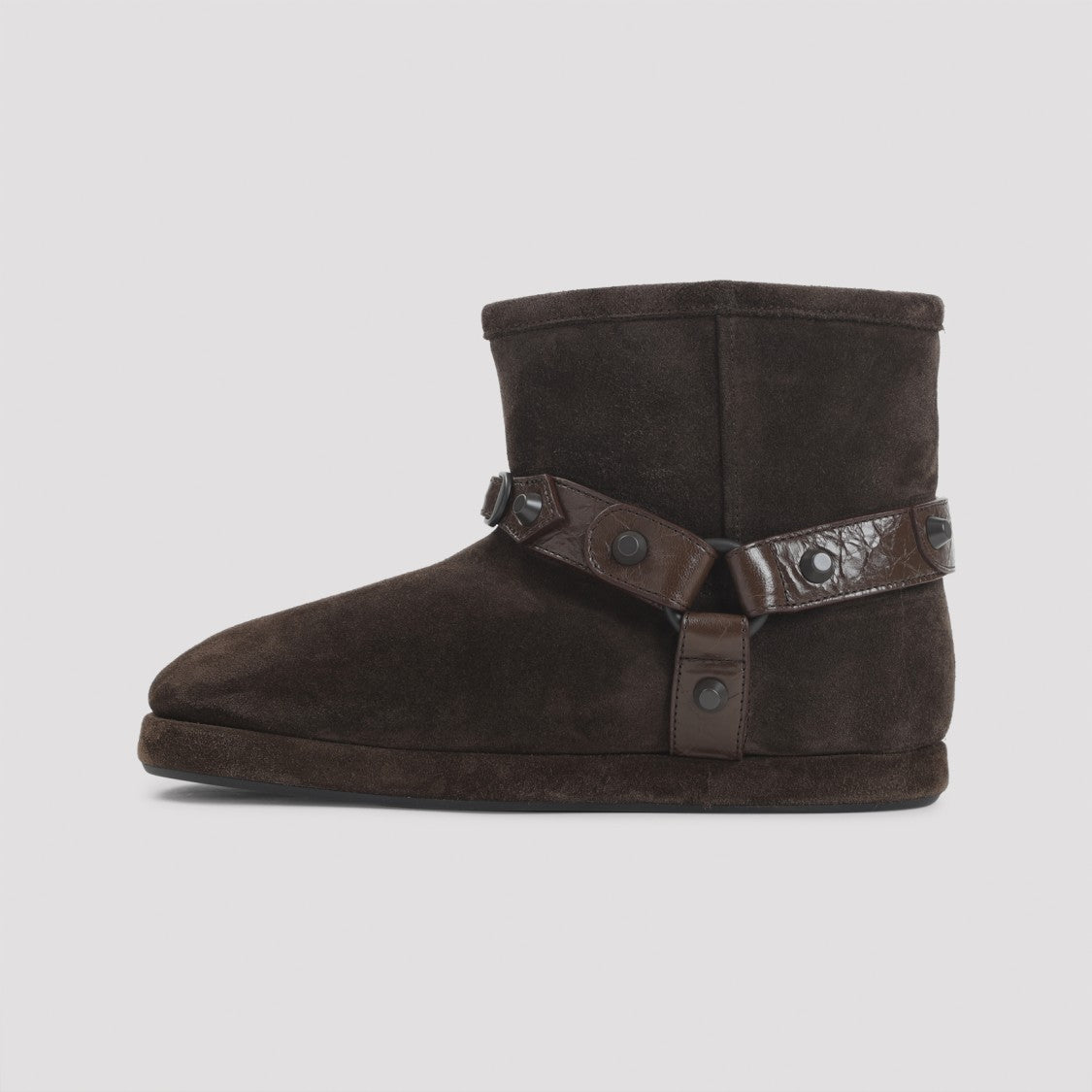 Balenciaga Ankle-Length Dark Brown Suede Boots With Metal Studs