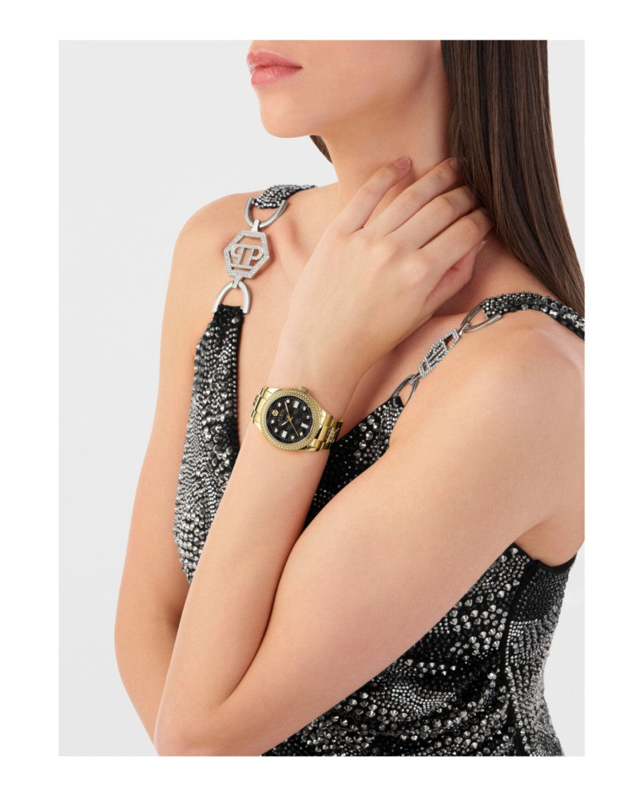 Philipp Plein Queen Crystal Watch With Black Guilloche Dial