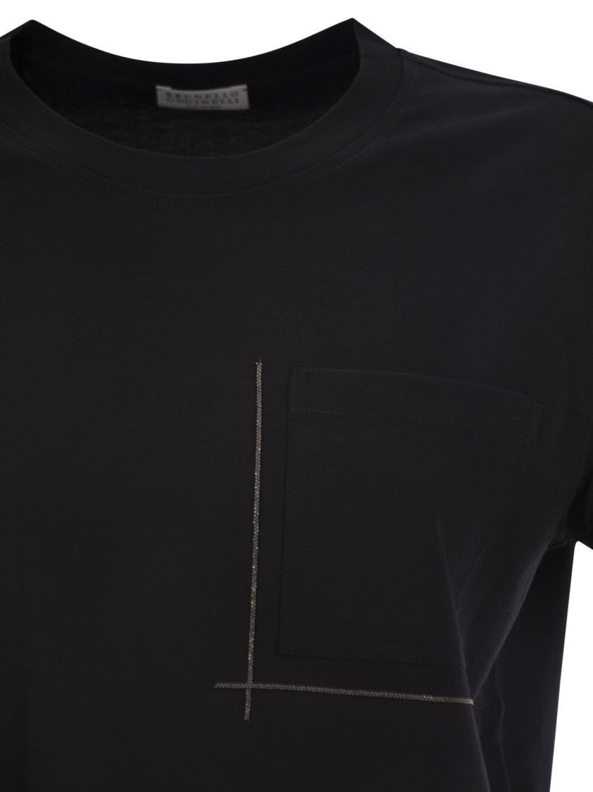 Brunello Cucinelli Cotton Jersey T-Shirt With Shiny Pocket Detail