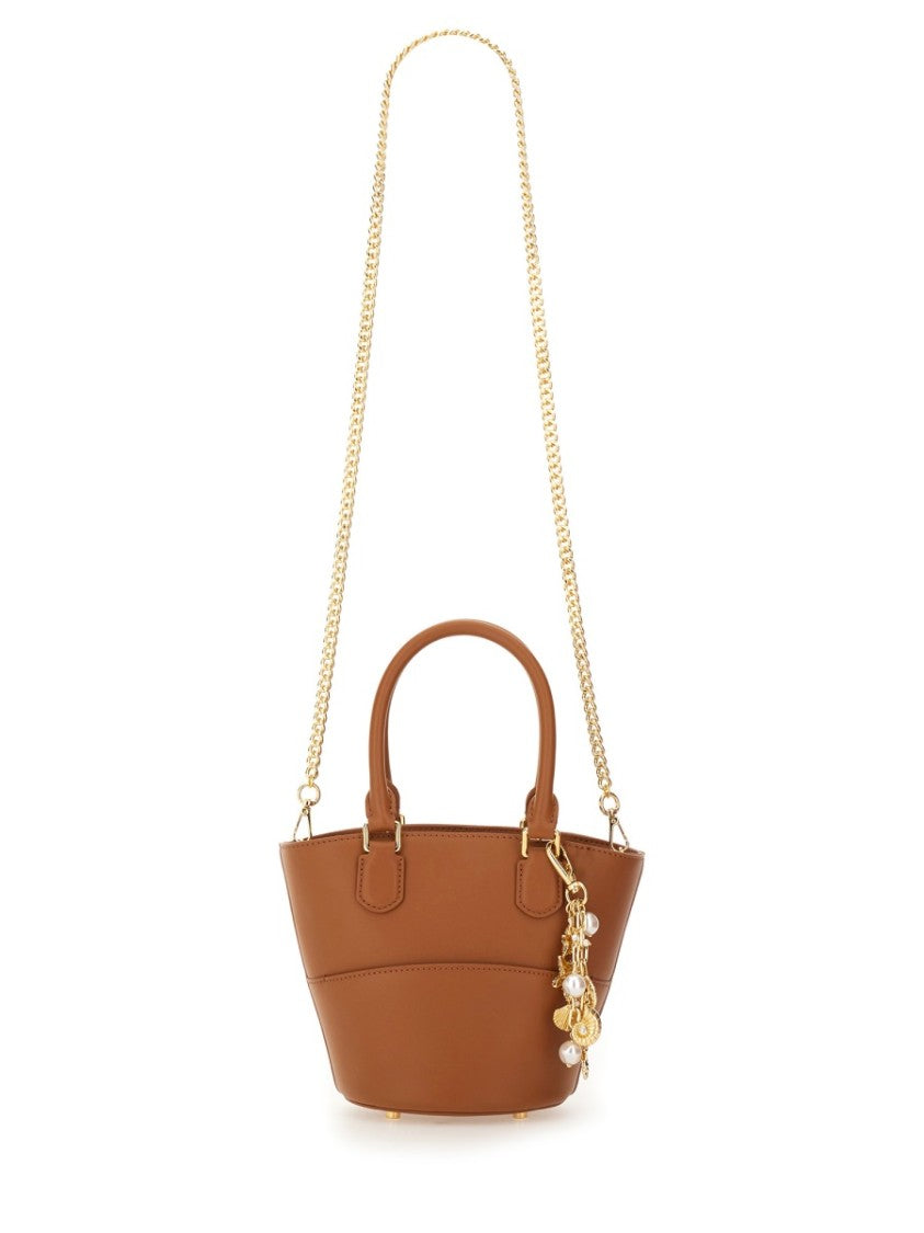 Self-Portrait Structured Brown Cow Leather Tote Bag