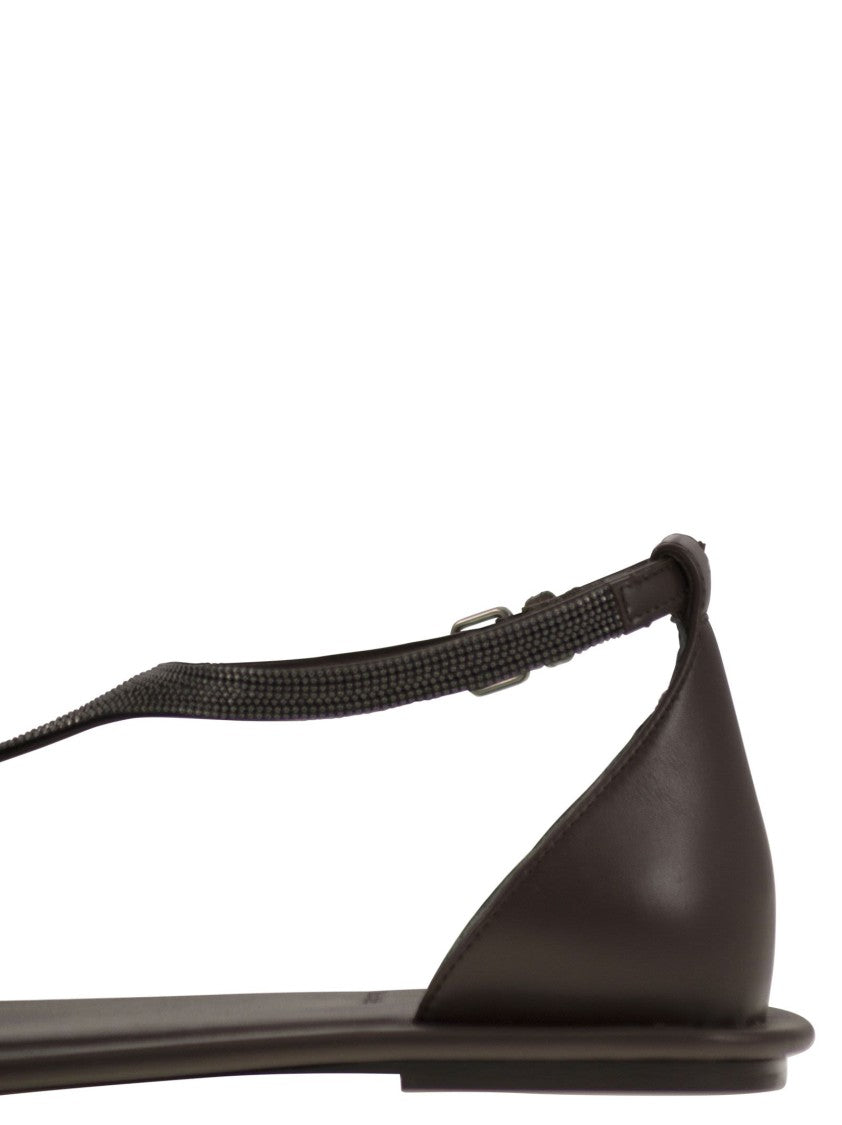 Brunello Cucinelli Nappa Leather Sandals With Precious Strap