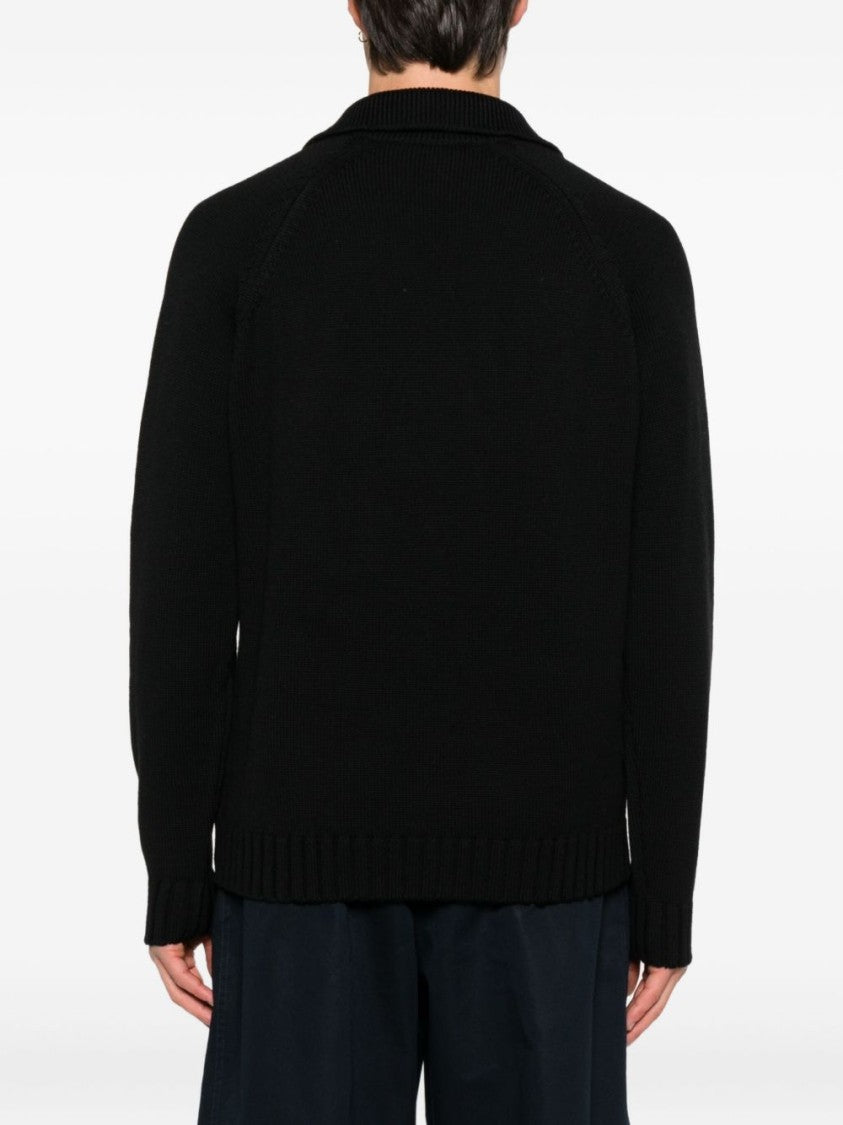 Zanone Textured Knit Black Sweater