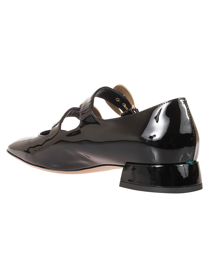 A. Bocca Black Leather Shoes With Gold-Tone Buckles