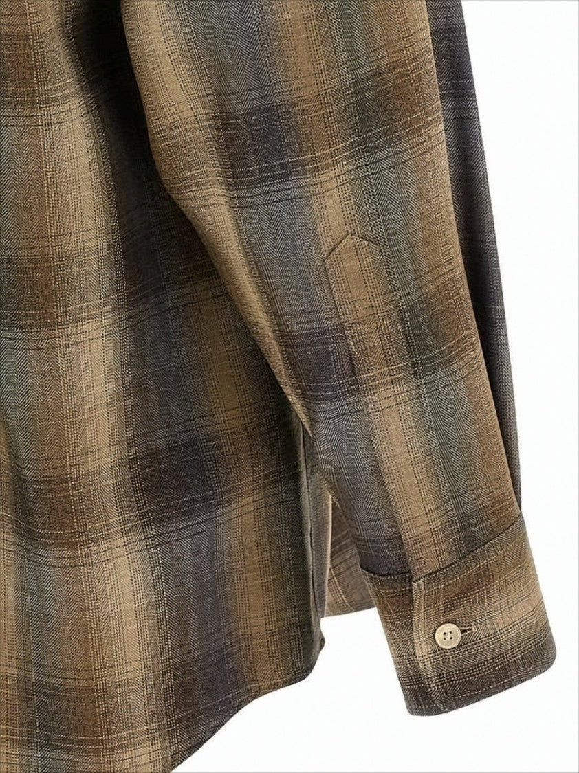 Auralee Plaid Wool Long-Sleeve Shirt With Relaxed Fit