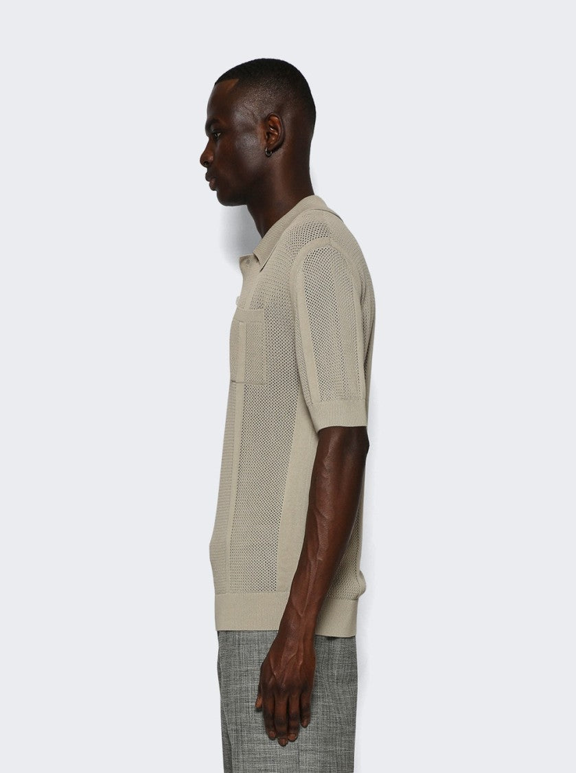 Lanvin Openwork Knit Polo Shirt Lin Beige