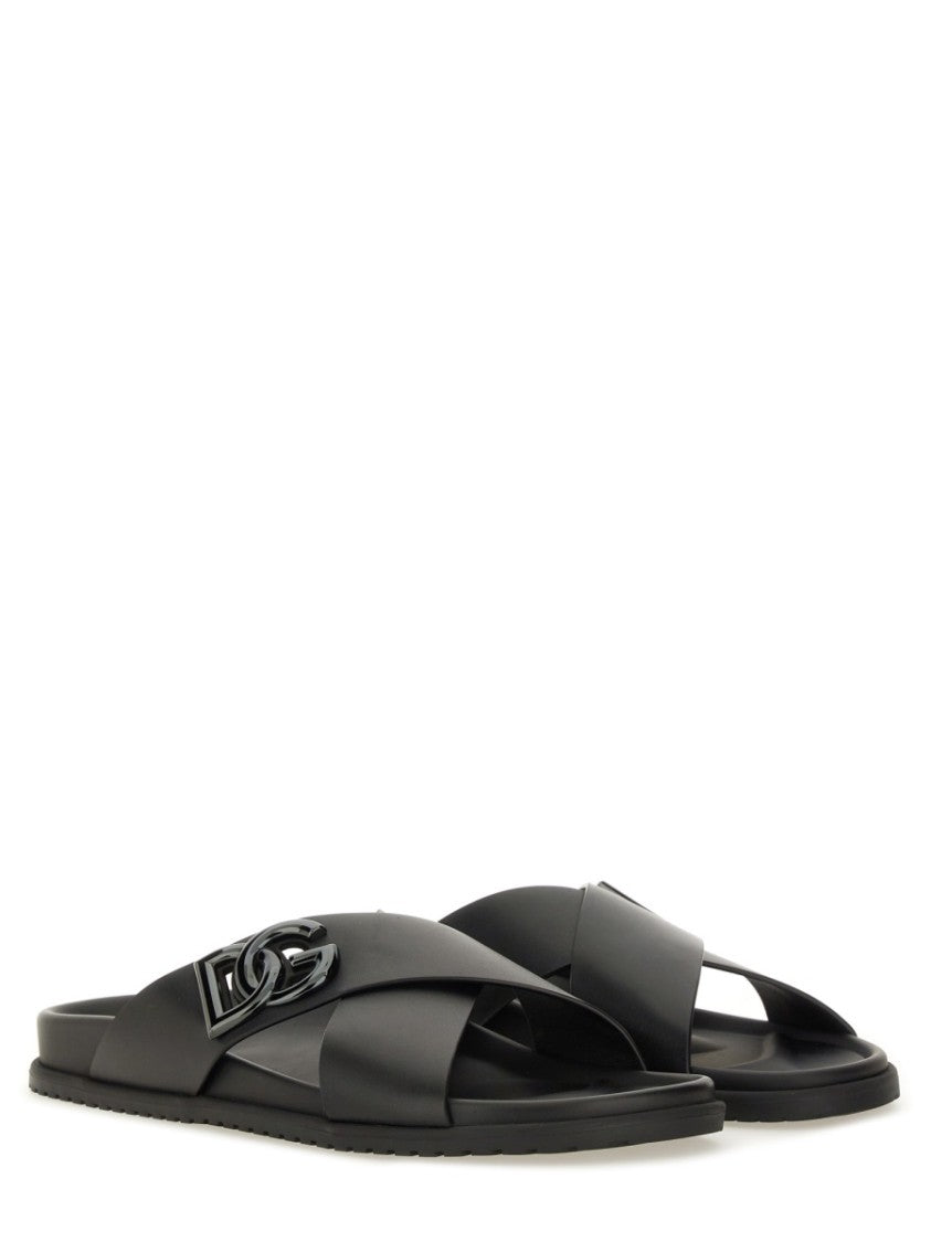 Dolce & Gabbana Calfskin Sandal With Cross-Over Straps