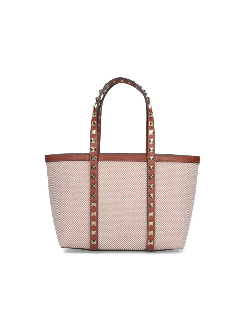 Valentino Garavani "Rockstud" Small Shopping Bag – Beige