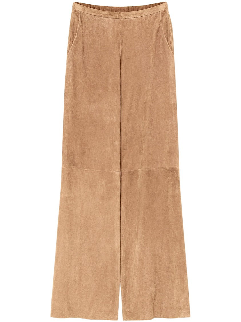 Forte Forte Light Suede Wide-Leg Trousers With High Waist And Seam Detailing